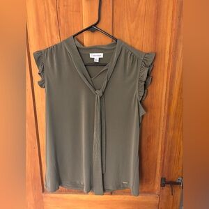Calvin Klein Ruffle Sleeve Olive Blouse